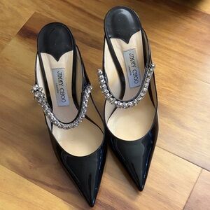 Jimmy Choo Black Patent Heels with Crystal Strap